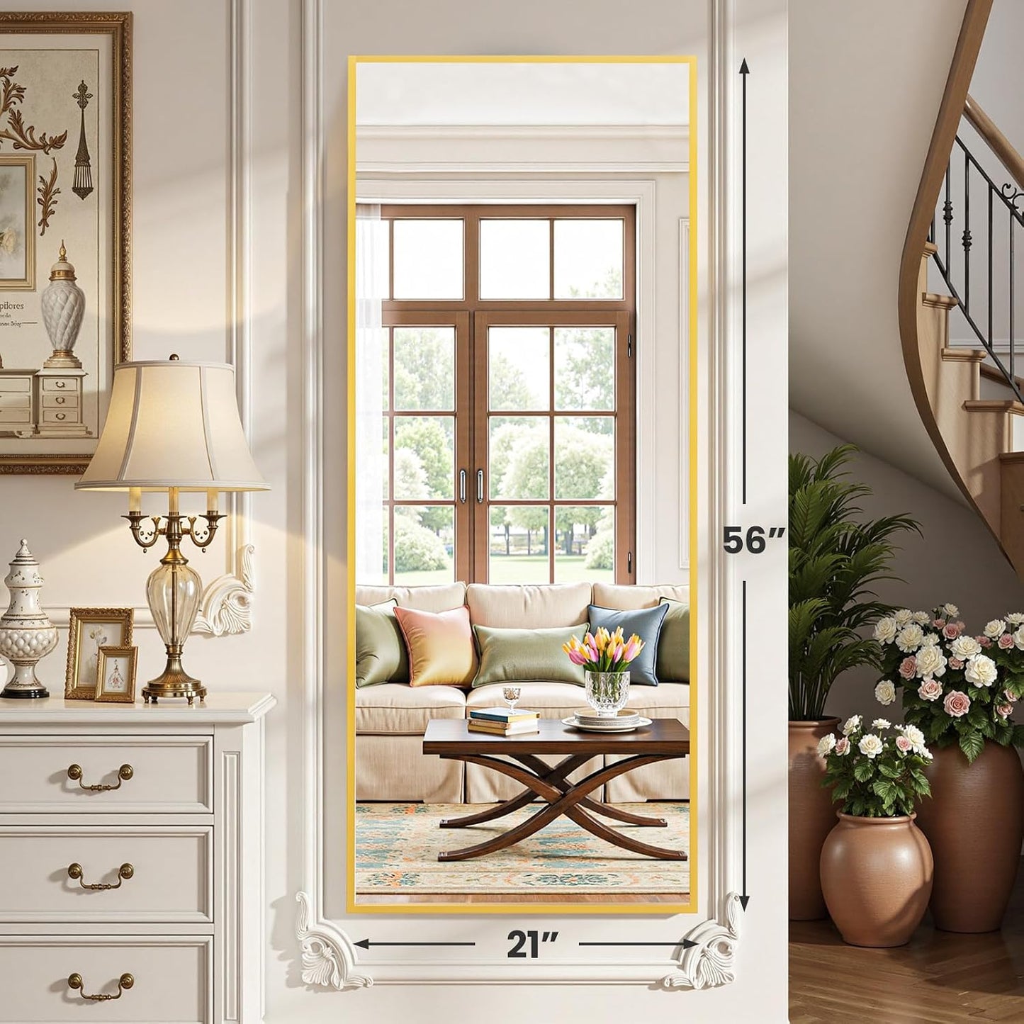 OLIXIS 64"x 21.5" Arched Mirror Full Length, Full Body Mirror with Stand, Hanging or Leaning for Wall, Floor Standing with Shatter-Proof Glass for Bedroom, Living Room, Long, Black