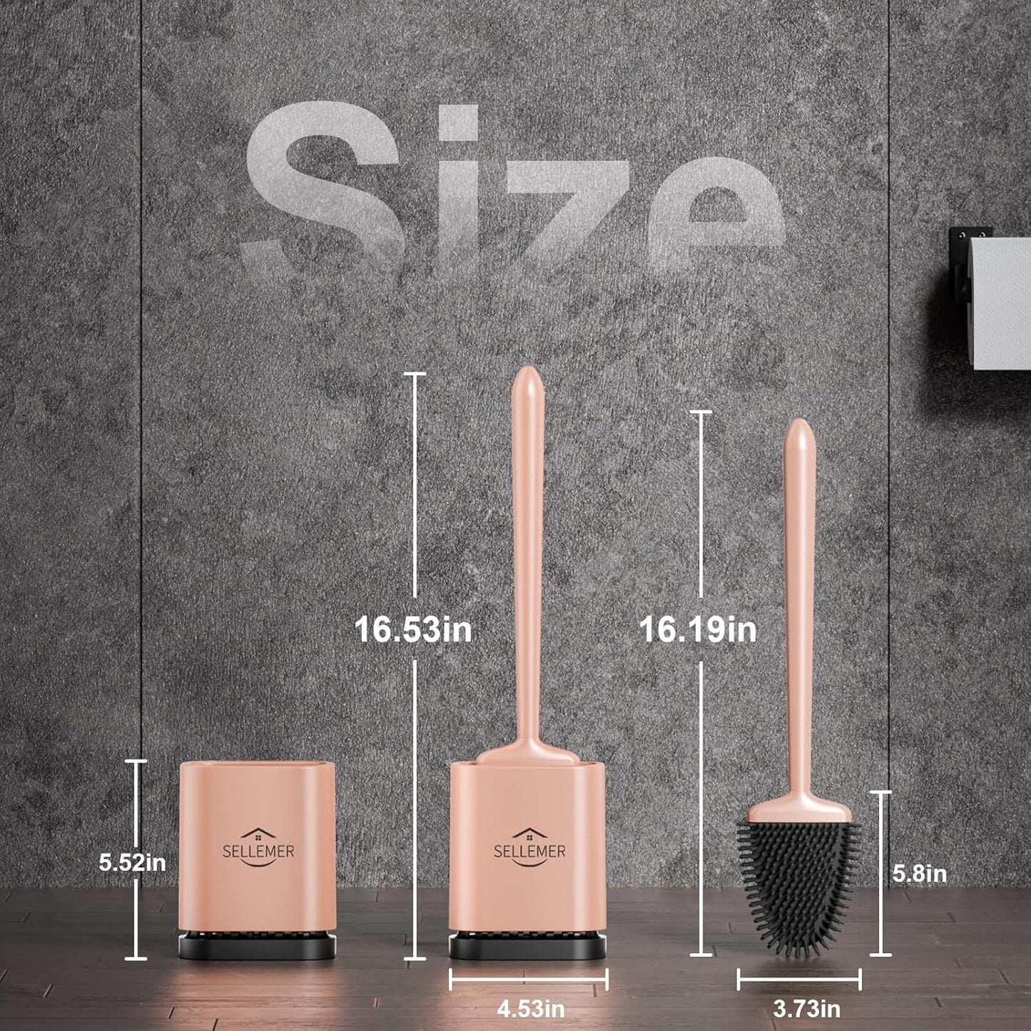 Sellemer Toilet Brush and Holder Set - Flexible Toilet Bowl Brush Head with Silicone Bristles, Compact Size for Storage and Organization, Ventilation Slots Base (1 Pack, Silver)