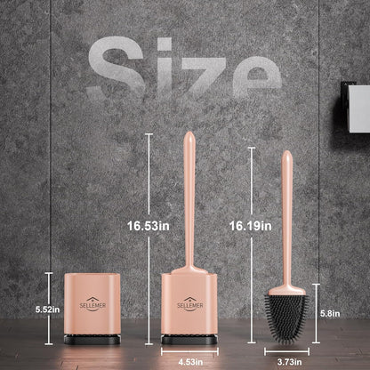 Sellemer Toilet Brush and Holder Set - Flexible Toilet Bowl Brush Head with Silicone Bristles, Compact Size for Storage and Organization, Ventilation Slots Base (1 Pack, Silver)