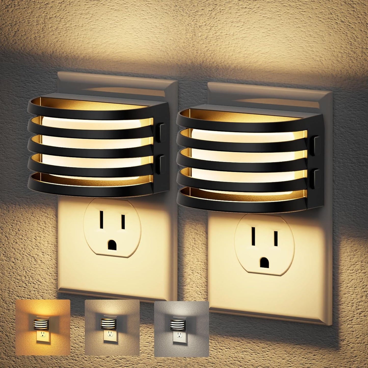 JandCase Motion Sensor Night Light, [2 Pack] Night Lights Plug into Wall, Dusk to Dawn & Motion Sensor, 3 Level Brightness Dimmable Plug in Night Light, 3000K Nightlight for Bedroom Bathroom Hallway