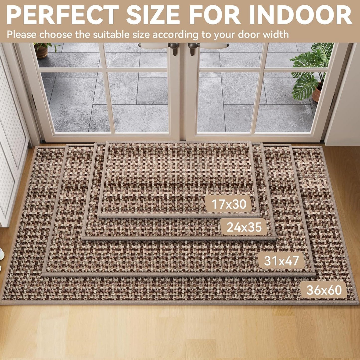 Door Mat 17"x30",Door Mat Indoor Entrance Dirt Resistant and Absorbent Non-Slip Rubber Backing Front Door Mats Washable Low-Profile Indoor Mats for Entryway, Inside Entrance Easy Clean Gray