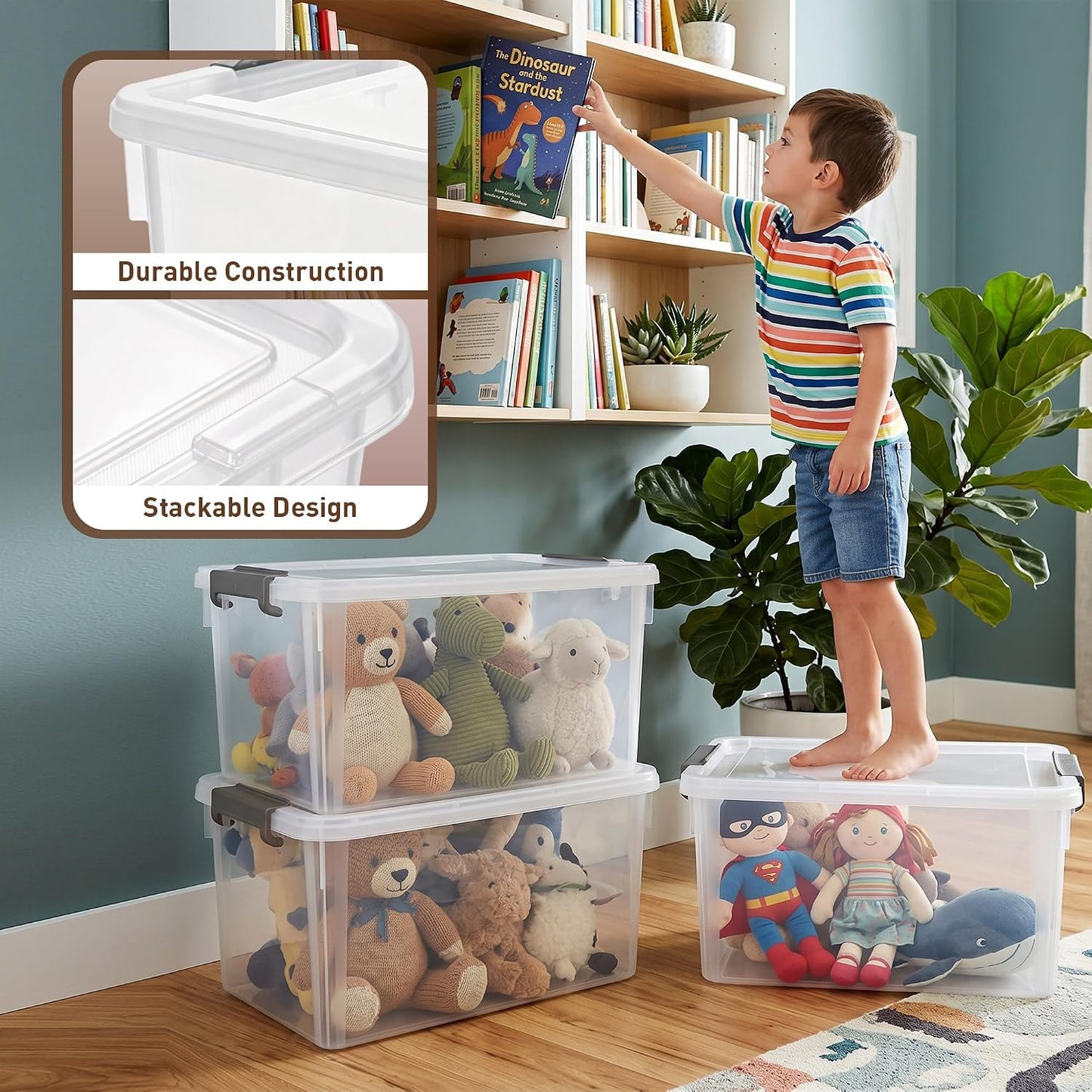 Citylife 57 QT Plastic Storage Bins with Double-Opening Lids, Storage Containers for Organizing, Large Clear Storage Box for Closet, Blankets, 2 Packs