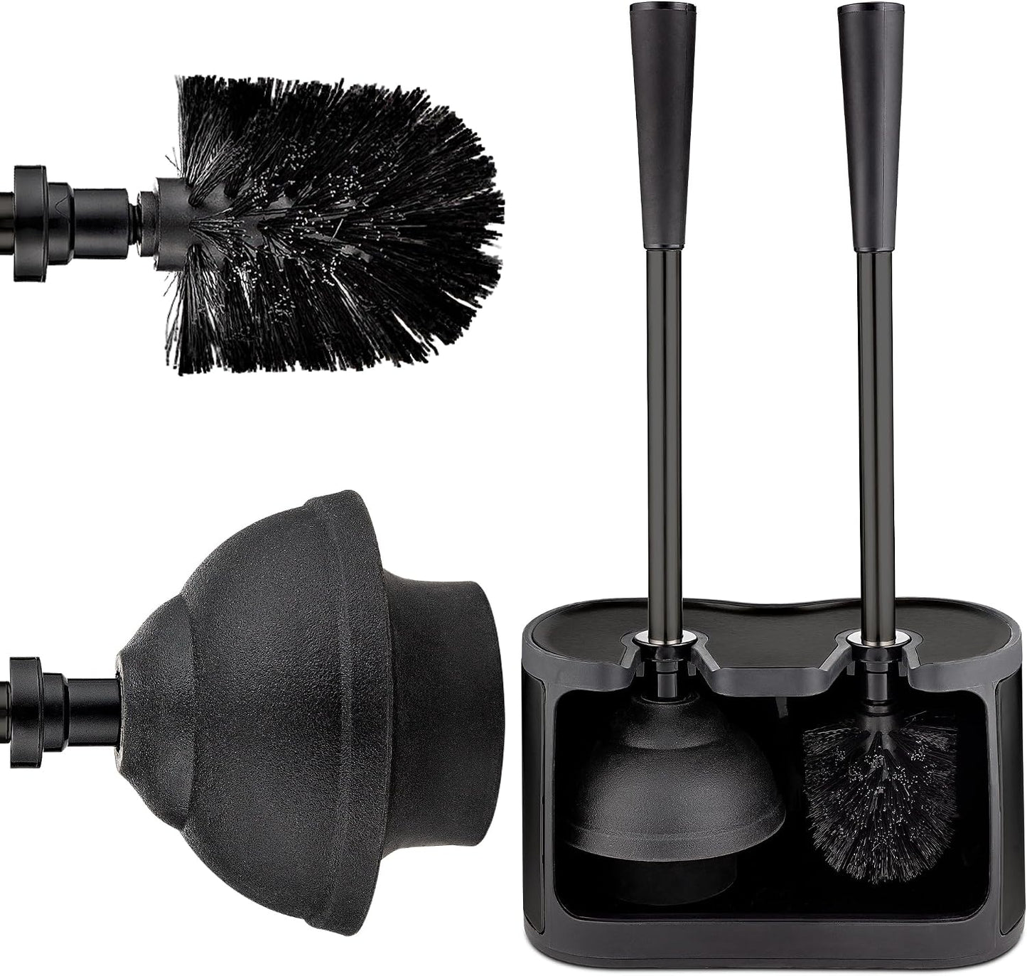 UMIEN Toilet Brush and Plunger Set 18-in - Updated 2025 No-Rust - Stainless Steel Design - Long Handles - with Freestanding Canister