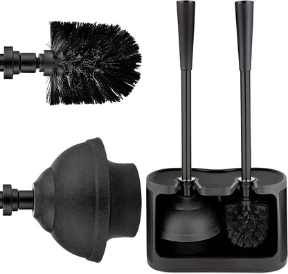 UMIEN Toilet Brush and Plunger Set 18-in - Updated 2025 No-Rust - Stainless Steel Design - Long Handles - with Freestanding Canister