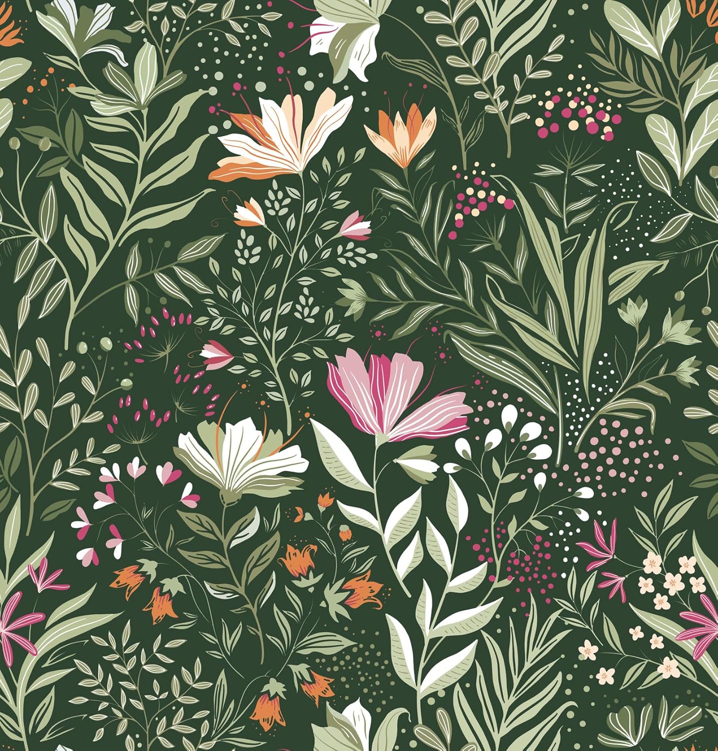 Fititem Floral Peel and Stick Wallpaper Boho Floral Contact Paper Modern Flower Removable Self Adhesive Waterproof Wallpaper for Bathroom Bedroom Fun Wildflower Contact Paper Cabinets 17.3inW 78.7inL