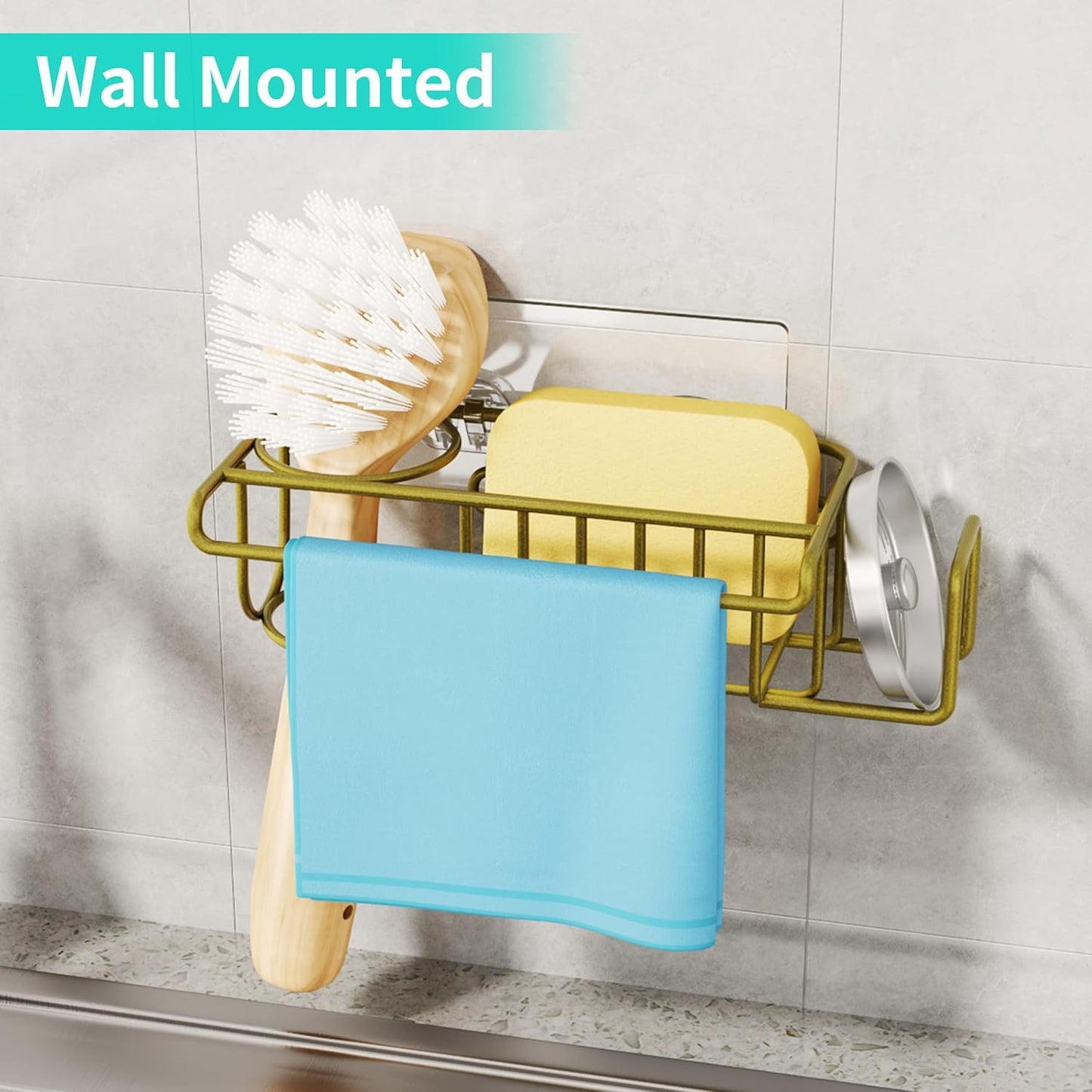 HapiRm 4 in 1 Sink Caddy Sponge Holder, SUS304 Stainless Steel Kitchen Brush Holder and Dish Cloth Hanger, Kitchen Organizers and Storage Essentials - Silver