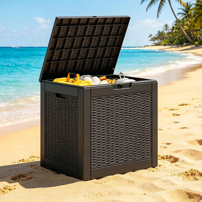 Outdoor Deck Storage Box,Resin Deck Boxes Indoor and outdoor, Waterproof Storage Box Lockable Lid (Black,35 Gallon)