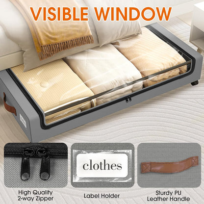 SpaceHacks Under Bed Storage with Wheels 2Pack Storage Containers with Clear Window&Label Under Bed Drawers Rolling Under Bed Storage for Clothes,Shoes, Blankets (30.71 x 16.93 x 6.69 in, Dark Grey)