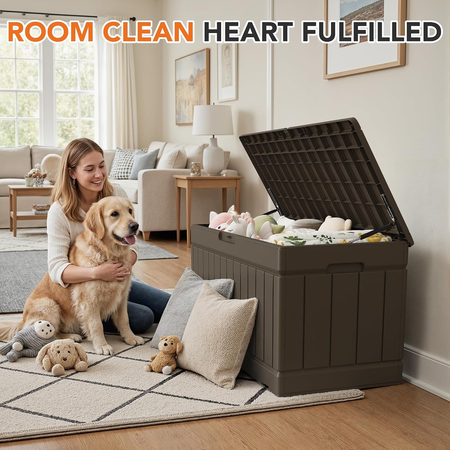 32 Gallon Deck Box Outdoor Indoor Waterproof Storage Box for Patio Furniture, Pool Accessories, Garden Tools, and Cushion Storage, Black
