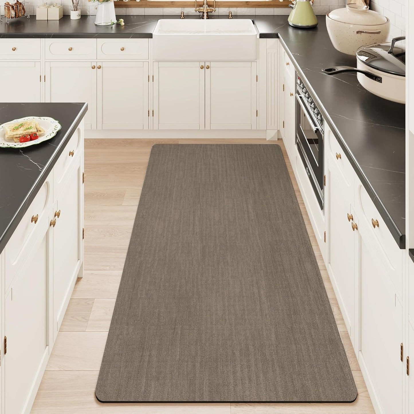 Mecko Bath Mat Rug, Rubber Non-Slip Quick Dry Absorbent Thin Bathroom Rugs Fit Under Door Bathroom Floor Mats-Shower Rug for in Front of Bathtub, Sink, Shower Room(Light Grey,16"x24")