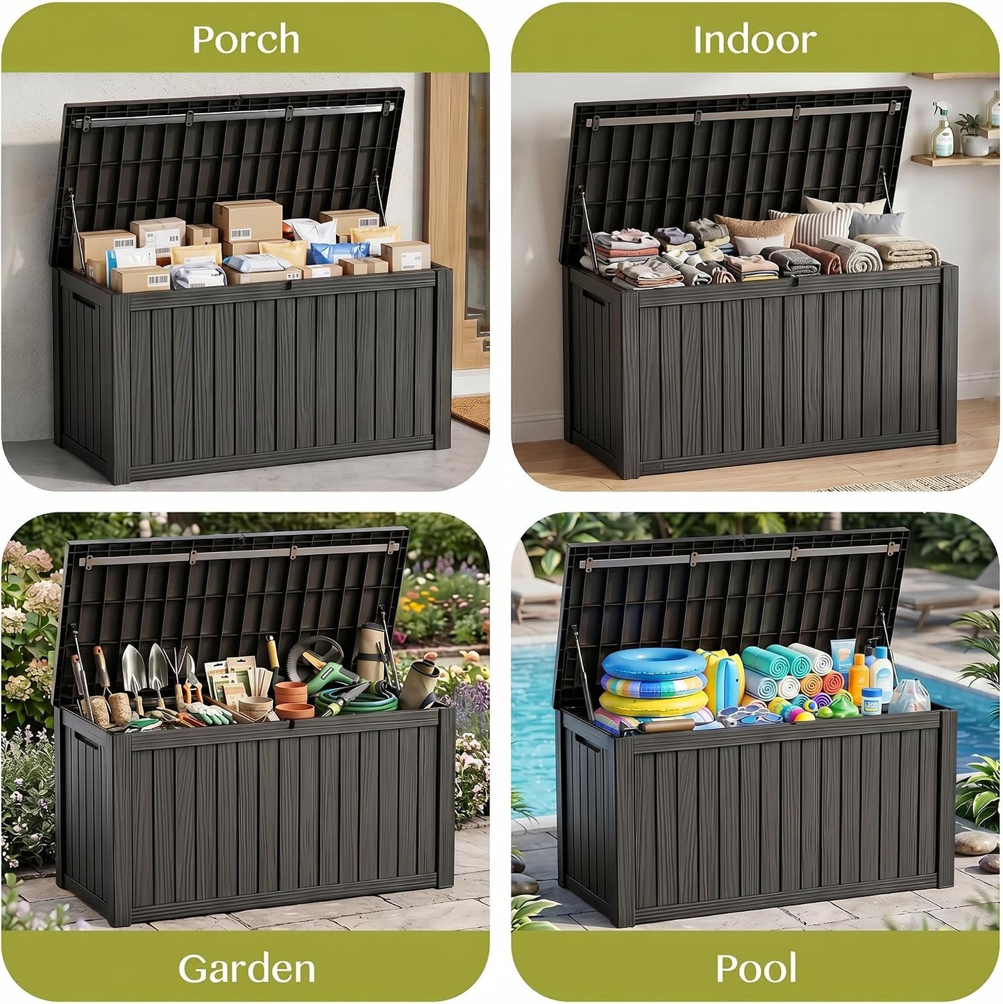 Waterproof Outdoor Storage Box Outside Deck Box Lockable Resin Bench UV Resistant Furniture Cushion Pool Tool Float Bin Patio Garden Porch (Black, 120 Gallon)