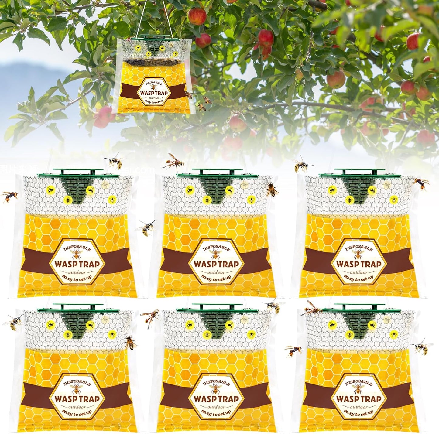 8 Pack Disposable Wasp Traps Outdoor Hanging Carpenter Bee Traps for Outside Yellow Jackets Trap Hornet Trap Wasp Catcher Bug Flies Garden