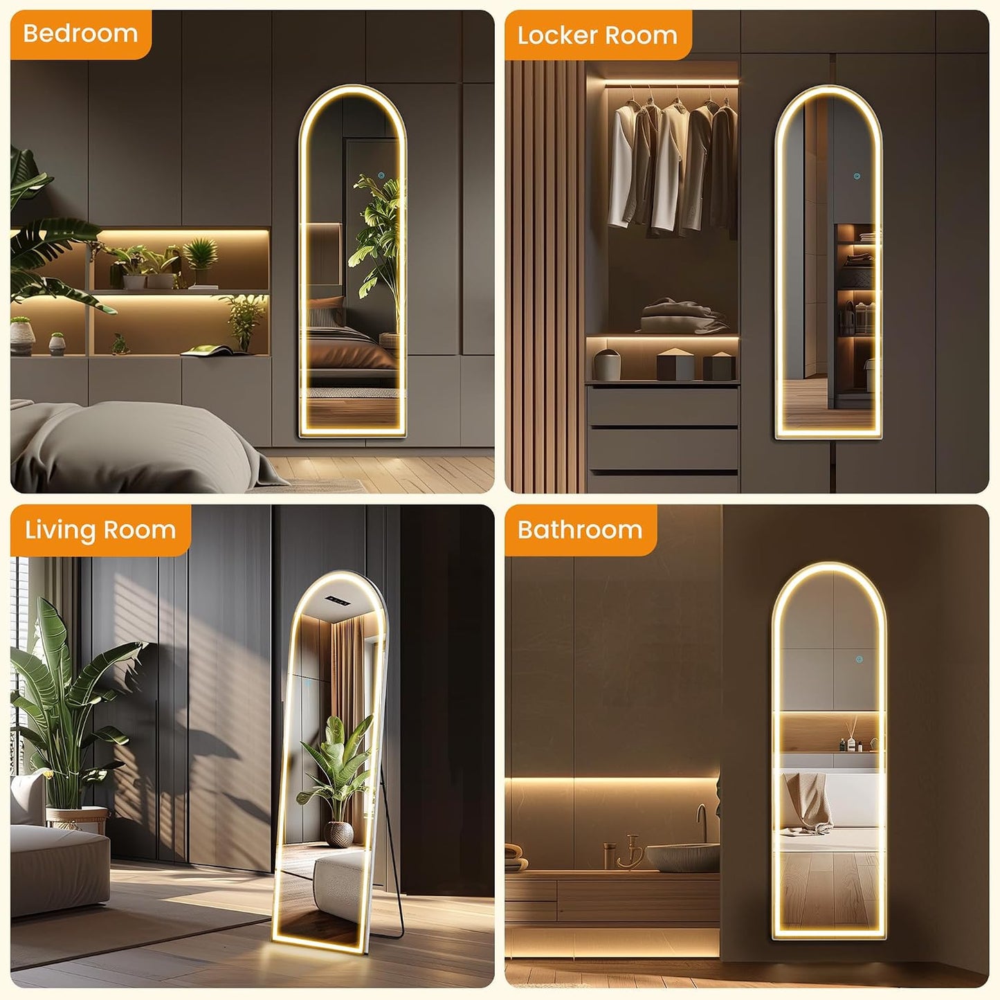 Arched Mirror Full Length, Upgraded 16"x59" Body Wall Mirrors with Shatter-Proof Glass, Floor Standing, Hanging or Leaning, Tall Arch Mirror with Stand Aluminum Alloy Frame for Bedroom, Black