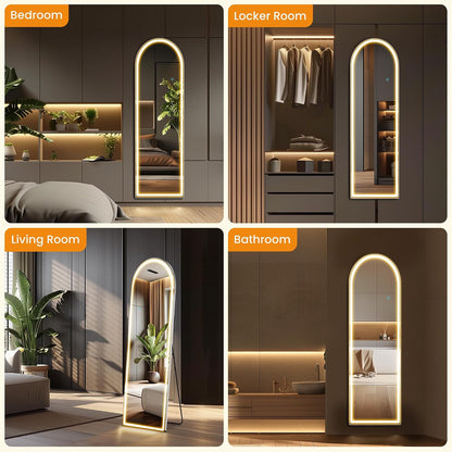 Arched Mirror Full Length, Upgraded 16"x59" Body Wall Mirrors with Shatter-Proof Glass, Floor Standing, Hanging or Leaning, Tall Arch Mirror with Stand Aluminum Alloy Frame for Bedroom, Black