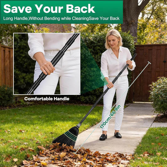 SOBONNE Heavy-Duty Outdoor Broom with Stiff Bristles | Outside Large Commercial Brooms with 60 Inch Long Handle for Sweeping Outdoor Garage Yard Patio Commercial Industrial