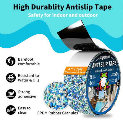 Waterproof Anti-Slip Traction Tape | 2" x16.5 FT | Heavy-Duty EPDM Rubber, Strong Grip & Barefoot Gentle | Indoor & Outdoor Solution: Poolside, Bath, Ramps, Stairs, Board Steps