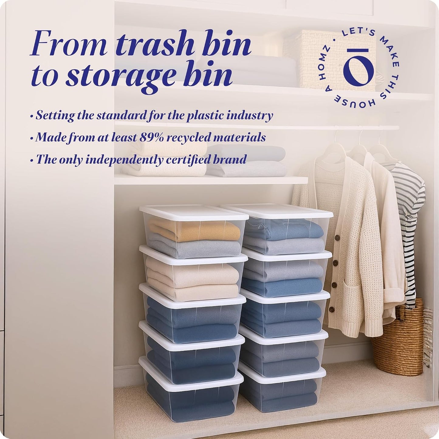 HOMZ 2-Pack Snaplock, Small Clear Plastic Storage Organizer Bins w/ Lids, 28 Quart, Gray - Stackable Container Boxes for Bedroom, Bathroom, Garage, and Office Organization