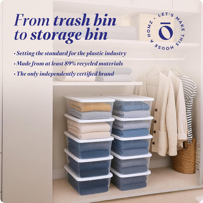 HOMZ 2-Pack Snaplock, Small Clear Plastic Storage Organizer Bins w/ Lids, 28 Quart, Gray - Stackable Container Boxes for Bedroom, Bathroom, Garage, and Office Organization