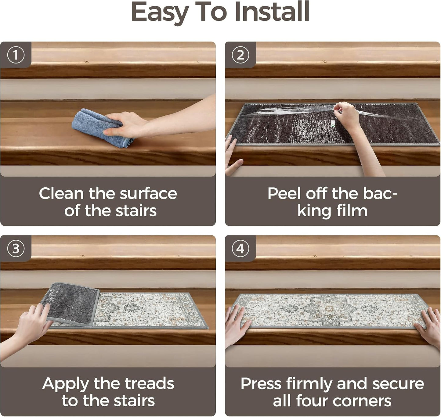 sarben Non Slip Stair Treads for Wooden Steps 15PCS - 8"x30" Indoor Safety Carpet, Edging Mats with TPE Adhesive Backing, Pet and Elderly Friendly Stair Rugs (Taupe) - Colors A