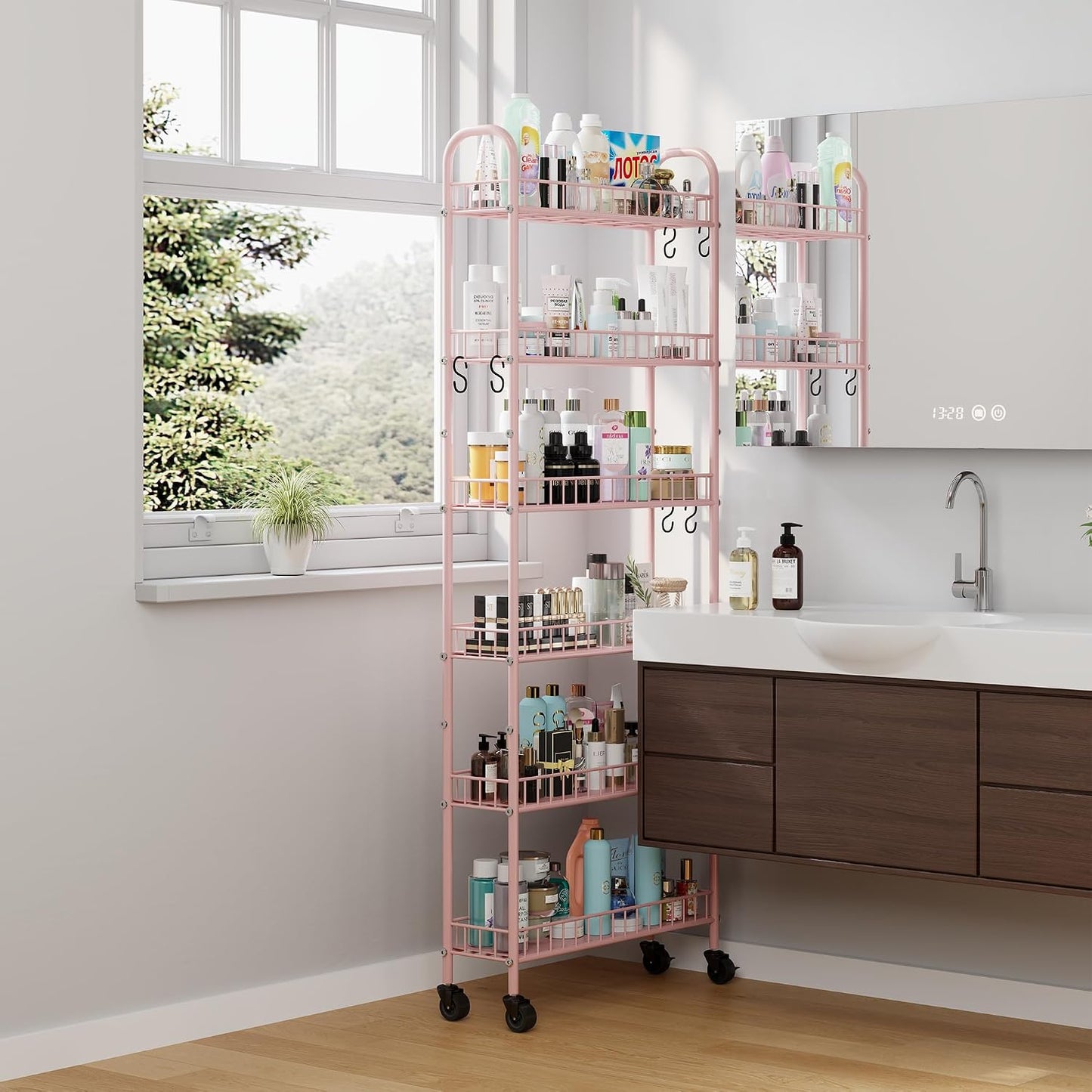 Slim Rolling Storage Cart with Wheels, Metal 6 Tier Spice Rack Mobile Shelving Unit Organizer Kitchen Utility Cart for Office Bathroom Kitchen Laundry Room Narrow Places (6inches)