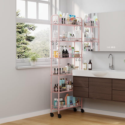 Slim Rolling Storage Cart with Wheels, Metal 6 Tier Spice Rack Mobile Shelving Unit Organizer Kitchen Utility Cart for Office Bathroom Kitchen Laundry Room Narrow Places (6inches)