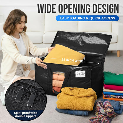 TAILI Extra Large Moving Bags, 4 Pack Blue Heavy Duty Totes For Storage with Visible Window, Wrap Around Handles, Storage Bags for Space Saving, Alternative to Moving Boxes