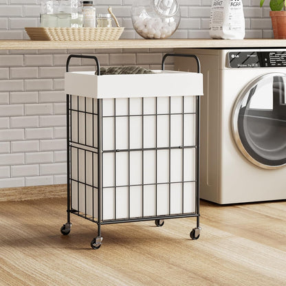 2 Section Laundry Hamper with Wheels and Brake, 100L Laundry Sorter Cart with 2 Removable Liner Bags, Metal Handle, Rolling Laundry Basket for Bedroom Laundry Room