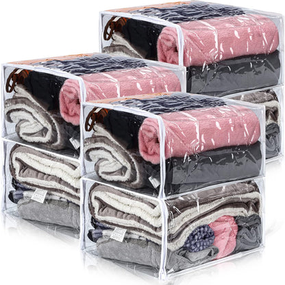 6 Packs Clear Zippered Storage Bags 24 x 20 x 11 Inch Sweater Moth Bags Vinyl Plastic Storage for Blankets Clothes Bed Sheet Organizer with Zipper for Closet Linen Sweater Clothes Comforters Pillow