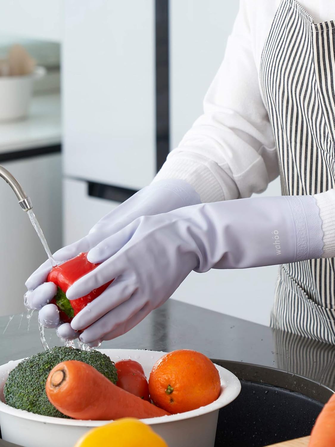 LANON Protection wahoo PVC Dishwashing Cleaning Gloves, Reusable Unlined Kitchen Gloves, Non-Slip, Large