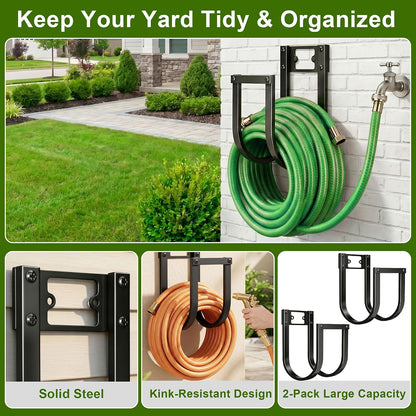 Garden Hose Holder Wall Mount - Heavy Duty Water Hose Holders for Outside, Detachable Garden Hose Hanger Holds 100 Ft, Metal Water Hose Storage for Garden Garage or Yard