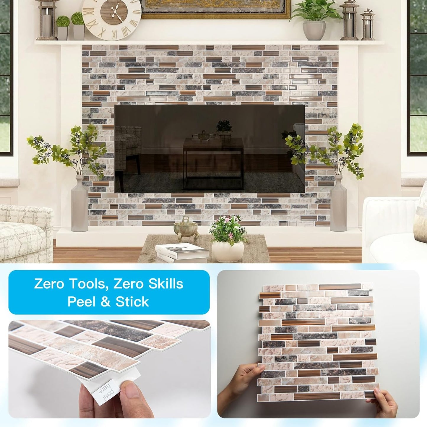 Art3d 10-Sheet Heavy-Duty Peel and Stick Backsplash, Waterproof Wall Tiles Stick on Kitchen Backsplash Living Space, Beige & White