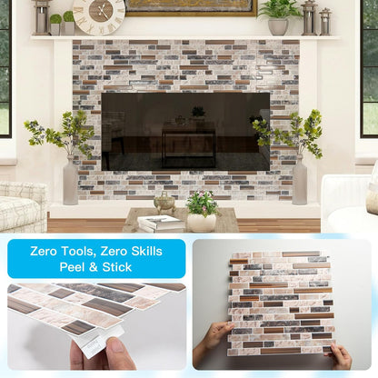 Art3d 10-Sheet Heavy-Duty Peel and Stick Backsplash, Waterproof Wall Tiles Stick on Kitchen Backsplash Living Space, Beige & White