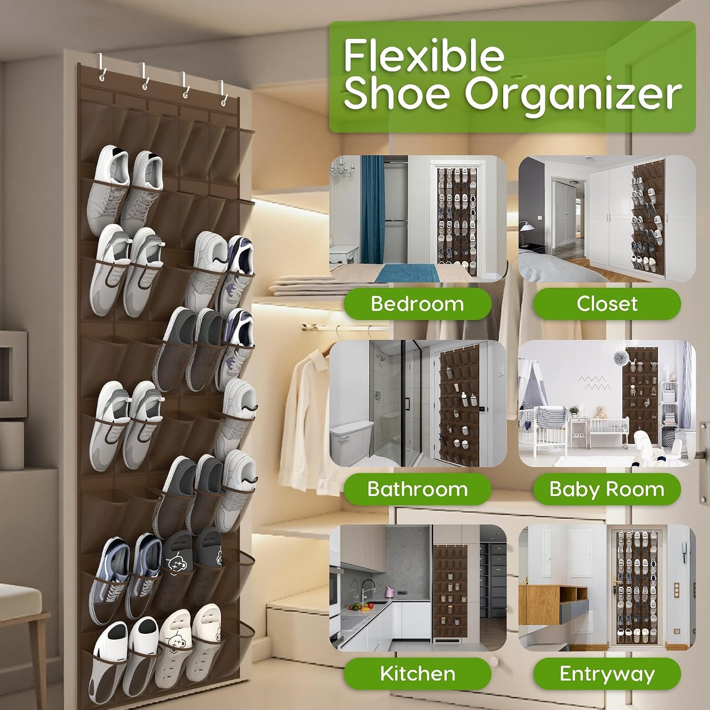 Over the Door Shoe Organizer with 40 Large Breathable Mesh Pockets, Space Saving Shoe Holder, Hanging Shoe Rack for Entryway Bedroom Closet Storage (White, 40 Pockets)