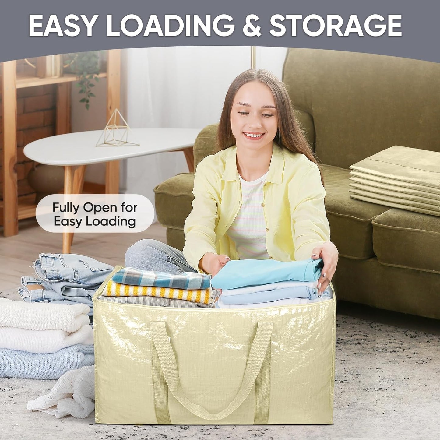 TICONN 4 Pack Extra Large Moving Bags Heavy Duty with Zippers & Carrying Handles, Durable Storage Bags Moving Boxes for Closet Organizers and Storage (4 Pack, Blue)