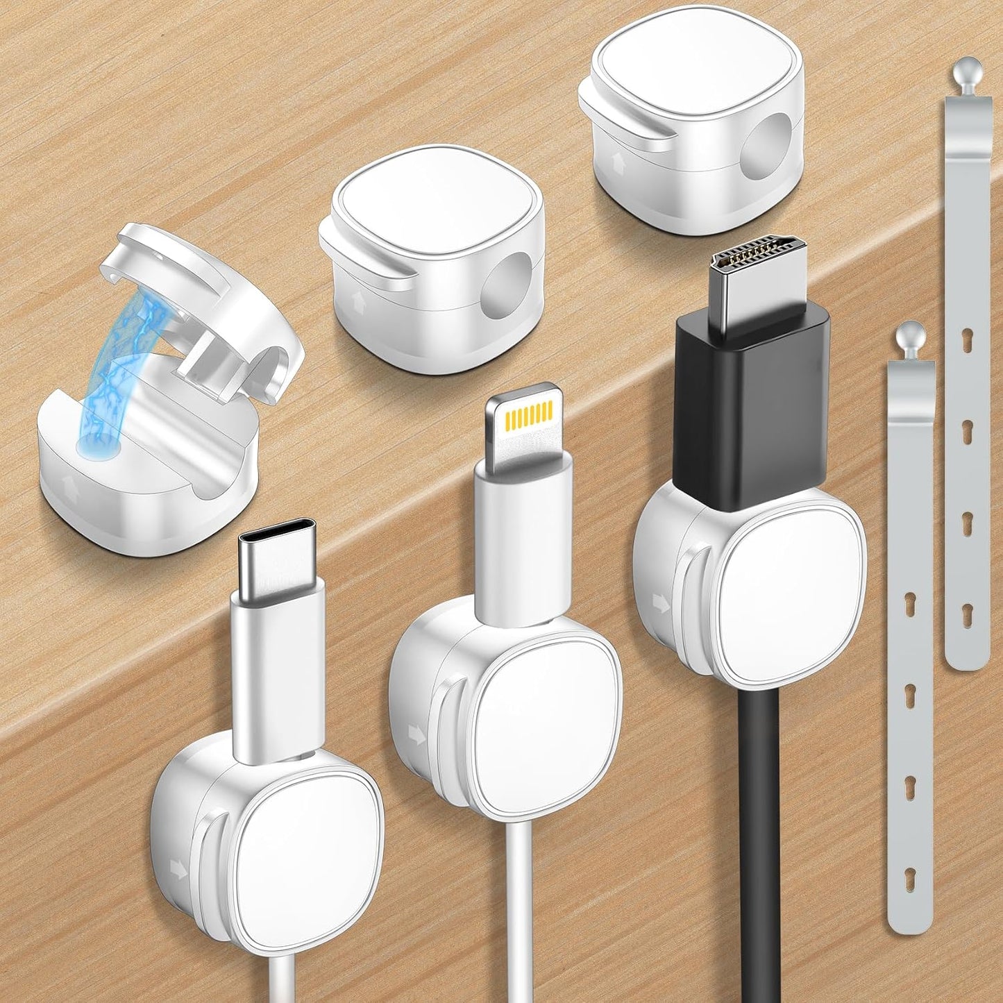 12 Pack,Magnetic Cable Clips & Silicon Cable Ties,[Cable Smooth Adjustable Under Desk Organizer],Cable Management,Cord Holder-Desk Stand Cable Organizer Holding,Adhesive for Home Cable Keeper
