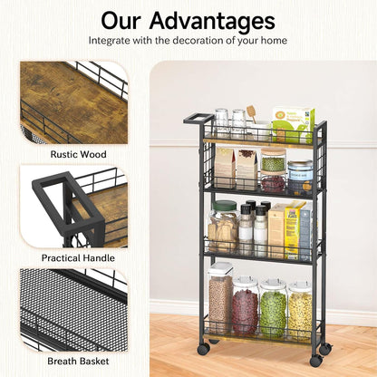 LASZOLA 5 Drawer Narrow Dresser Slim Cabinet Skinny Storage Tower Chest, Ideal for Small Spaces Bathroom, Between Washer and Dryer, Lightweight Mobile on Wheels, Sturdy Fabric Drawers, Black