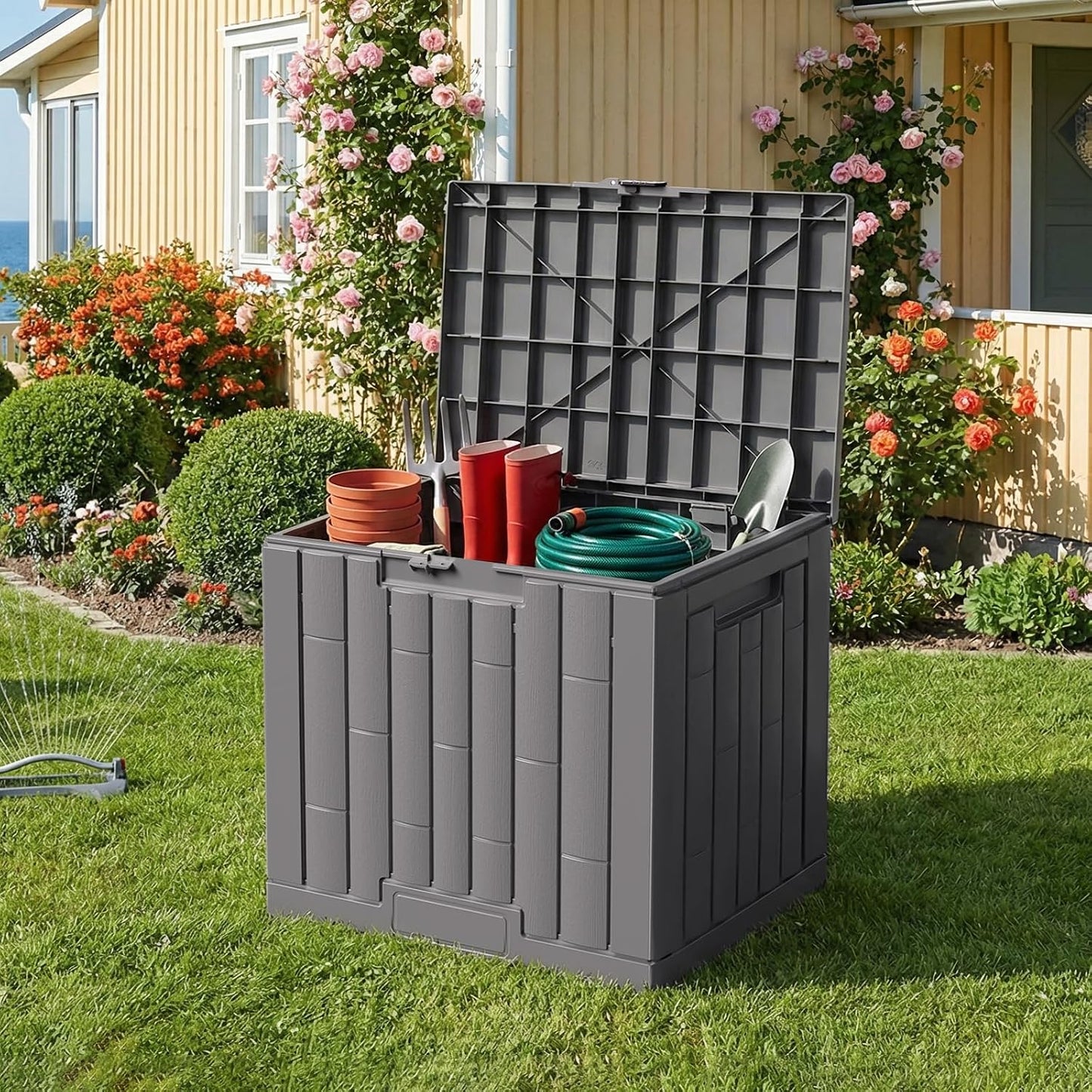 Jocoevol Deck Box 60 Gal, UV Resistant & Waterproof Outdoor Storage Box with Lock, Easy Assemble Storage Bins Container for Pool Patio Garden