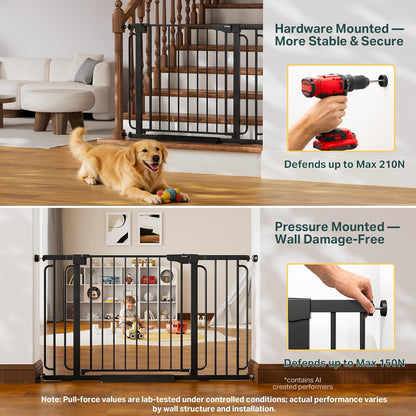 Cumbor 29.7-48" Baby Gate for Stairs, Mom's Choice Awards Winner-Dog Gate for Doorways, Auto Close Safety Pet Gate for Dogs Indoor, Easy Install Pressure Mounted Child Gate with Walk Thru Door, Brown