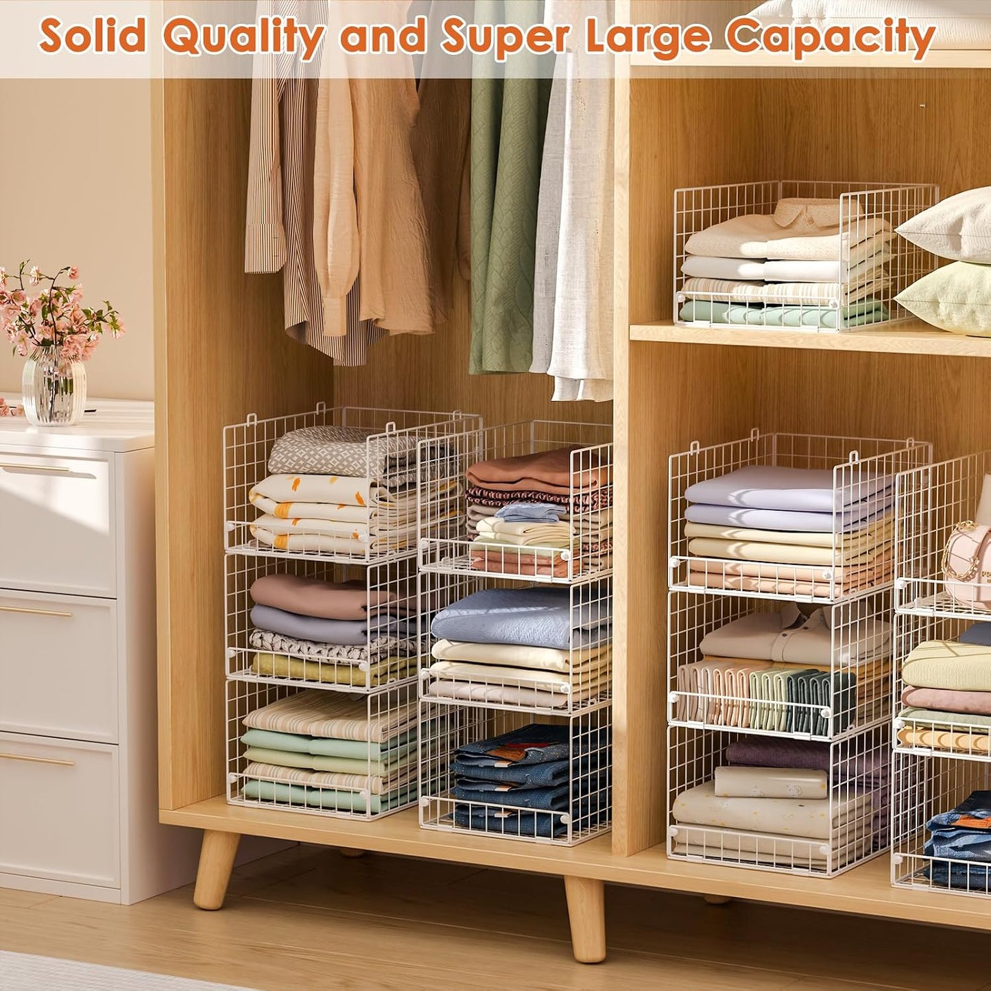 Yociyoga 4-Tier Stackable Closet Organizers and Storage Shelves, Foldable Closet Shelf Organizer, Black(Patent Protection)(Patent No. 30022416)