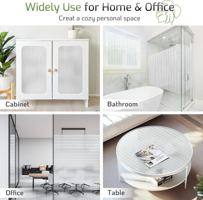 LUTE Reeded Glass Window Privacy Film, Frosted Glass Film, Removable 3D Decorative Decals Sun Blocking Anti UV Door Window Cover, No Glue Static Cling Vinyl for Bathroom Home Office, 17.5" x 78.7"