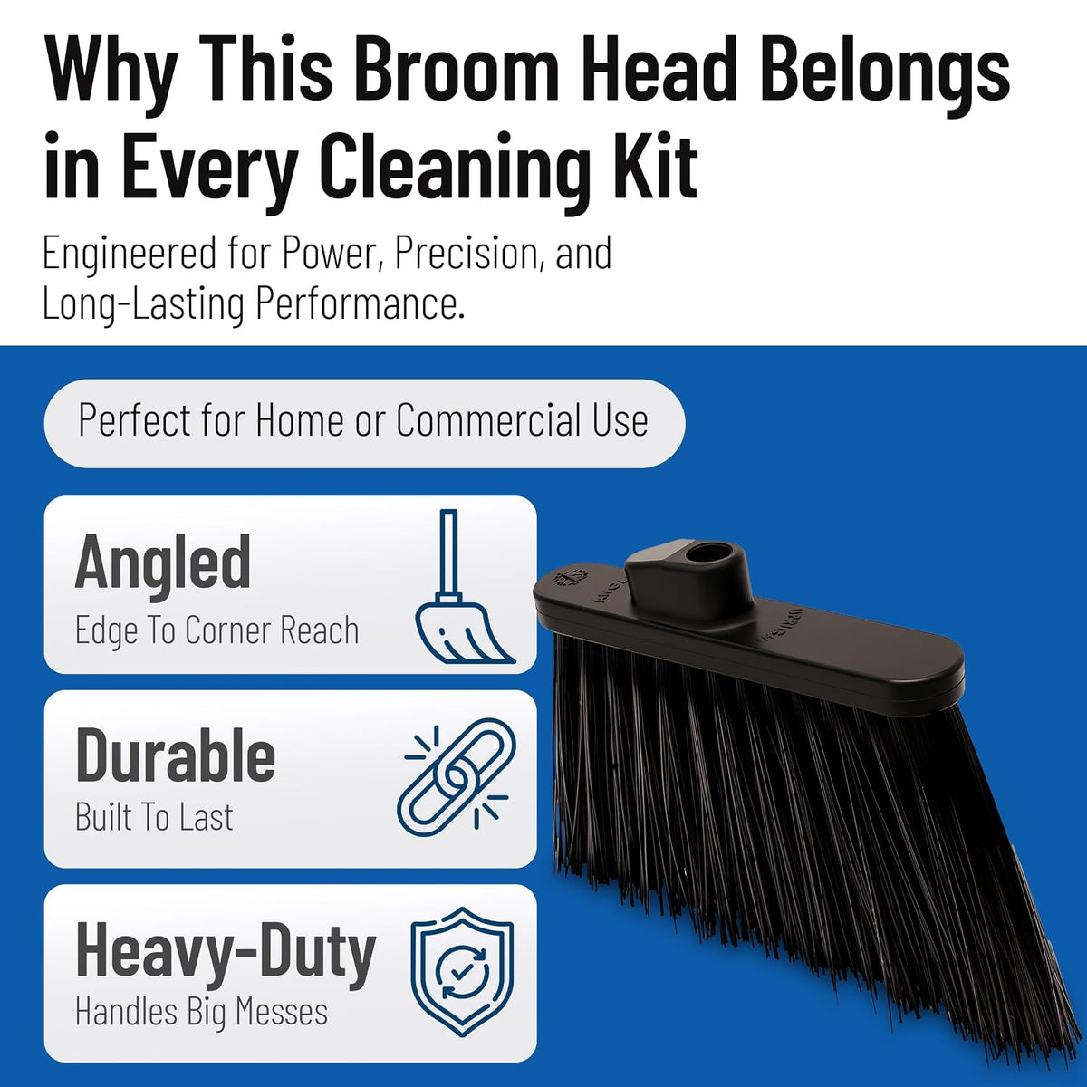 SPARTA Plastic Broom Head, Angled, Un-Flagged for Large Debris Indoor, Outdoor, Home, Restaurant, Lobby, Office, 12 Inches, Green