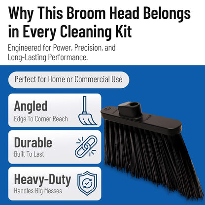 SPARTA Plastic Broom Head, Angled, Un-Flagged for Large Debris Indoor, Outdoor, Home, Restaurant, Lobby, Office, 12 Inches, Green