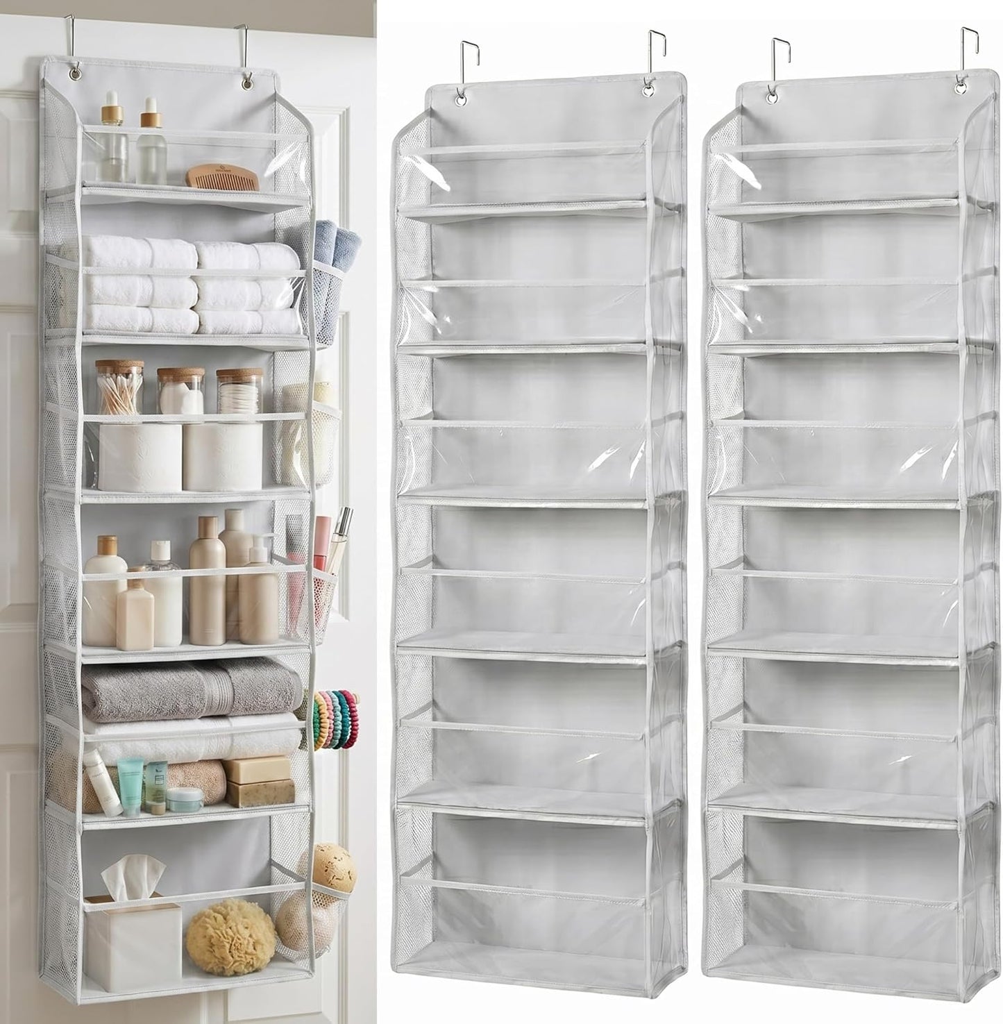 HOMELUX THEORY UPGRADED 6 Tiers Over The Door Organizer Hanging - 100D EXTRA THICK & 50lbs HUGE CAPACITY, 12 Side Mesh Pockets Over The Door Shoe Organizer, Hanging Closet Organizer (Ivory, 1pc)