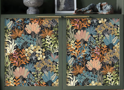 Wallpaper Peel and Stick Floral Wall Paper Removable Waterproof Navy/Pink/Orange Contact Paper for Bedroom, Bathroom,Bathroom, Home Wall 17.3" x 118"