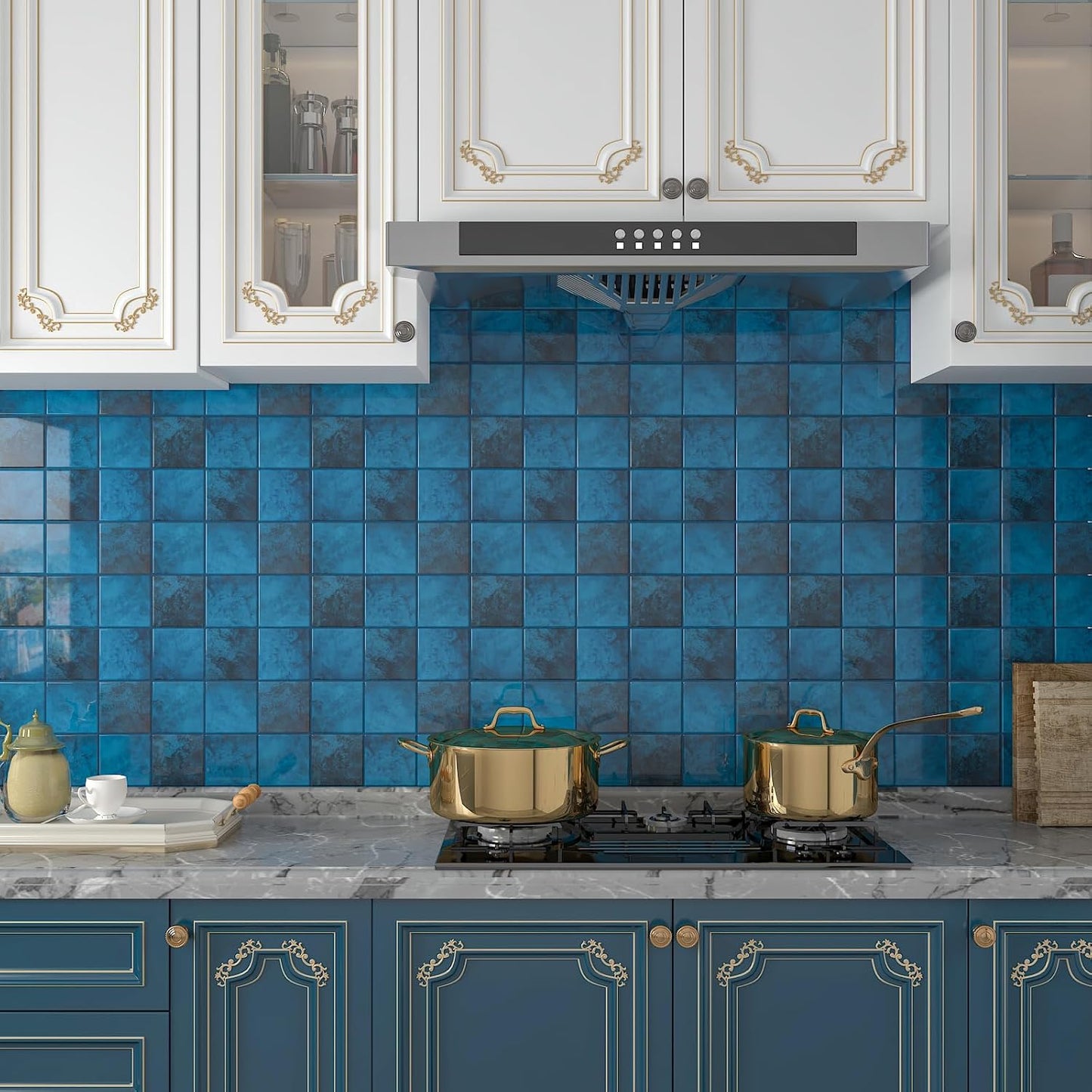 CHIHUT 6 Sheets 12"x12" Glossy Grey Concrete Checkered Peel and Stick Backsplash Tiles Waterproof Heat Resistant Self Adhesive Vinyl Wall Tiles for Kitchen Bathroom Laundry Room Renter Friendly Tiles