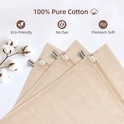 100% Cotton Mesh Laundry Bags, Premium Soft, No Dye, Set of 4, Natural
