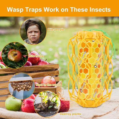4 Pack Wasp Trap Outdoor Hanging, Carpenter Bee Catchers for Outside(Green) | Reusable Traps with 8 Sticky Refill Sheets, Bee Killer for Hornet Mud Dauber Yellow Jacket, Bug Catcher