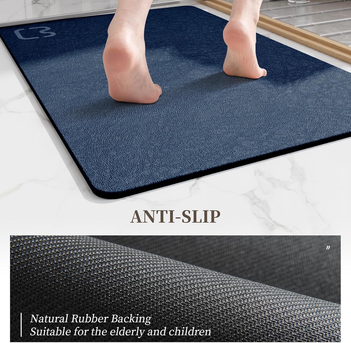 Diatomaceous Earth Bath Mat Rugs Super Absorbent Diatomite Stone Bath Mat Non Slip Quick Dry Thin Bathroom Mat Fit Under Door, Floor Rugs in Front of Bathtub, Shower Room, Sink,15.7"x23.6", Grey