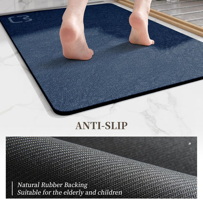 Diatomaceous Earth Bath Mat Rugs Super Absorbent Diatomite Stone Bath Mat Non Slip Quick Dry Thin Bathroom Mat Fit Under Door, Floor Rugs in Front of Bathtub, Shower Room, Sink,15.7"x23.6", Grey