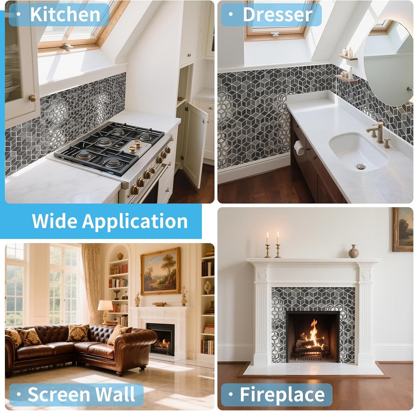 Art3d 10-Sheet Peel and Stick Backsplash Tiles, 12x12 Inch Self-Adhesive 3D Wall Tiles for Kitchen, Bathroom, Countertop - Thickened Waterproof Design (Graphite Gray)